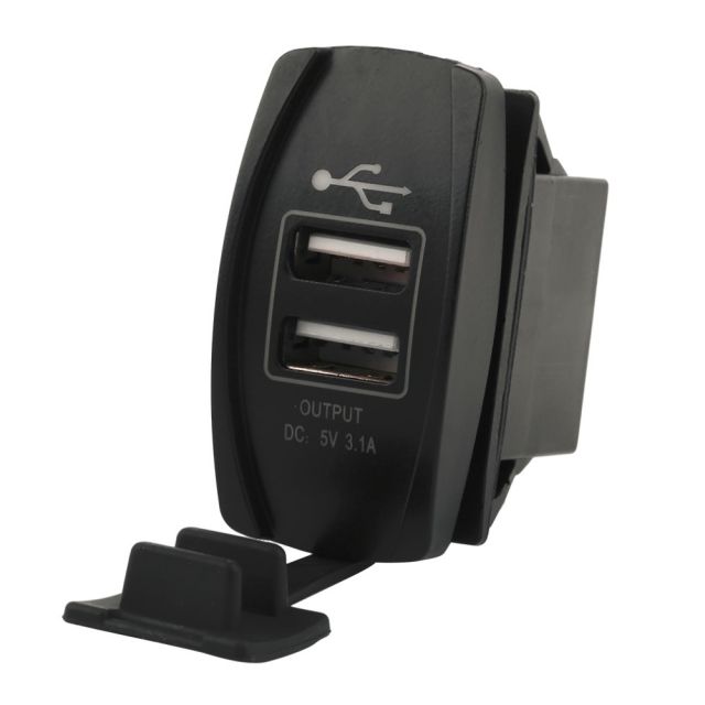 Boto de Painel Iluminado Com Funo Carregador USB Duplo 3.1A - Preto