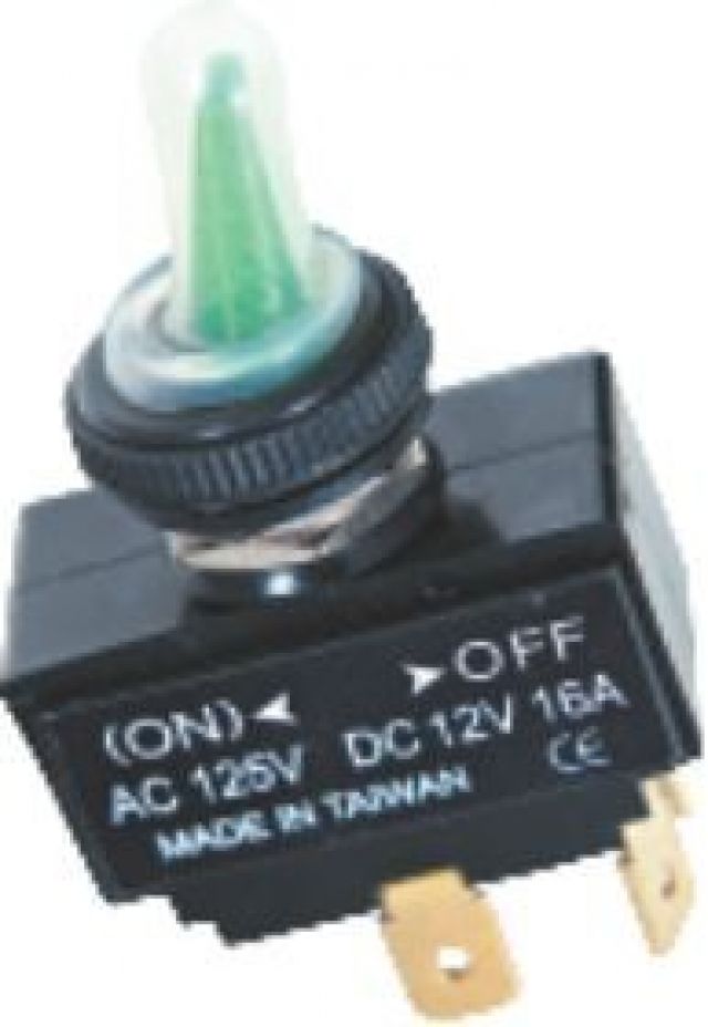 Boto / Pino Interruptor em Plstico c/ LED Verde e Capa Emborrachada - 16A ON-OFF