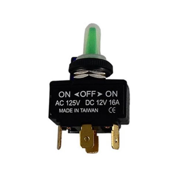 Boto / Pino Interruptor em Plstico c/ LED Verde e Capa Emborrachada - 16A ON-OFF-ON