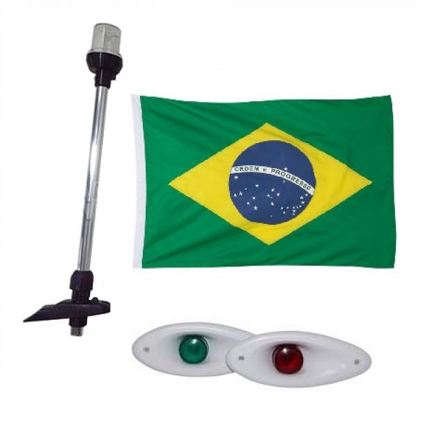 Kit Iluminao em LED c/ Mastro - A: 40cm + Olho de Tubaro + Bandeira do Brasil - Branco