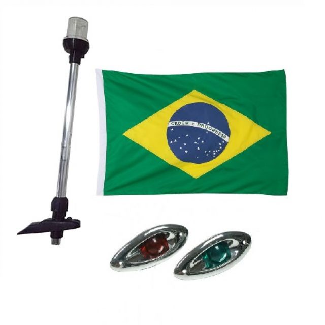 Kit Iluminao em LED c/ Mastro - A: 40cm + Olho de Tubaro + Bandeira do Brasil - Cromado
