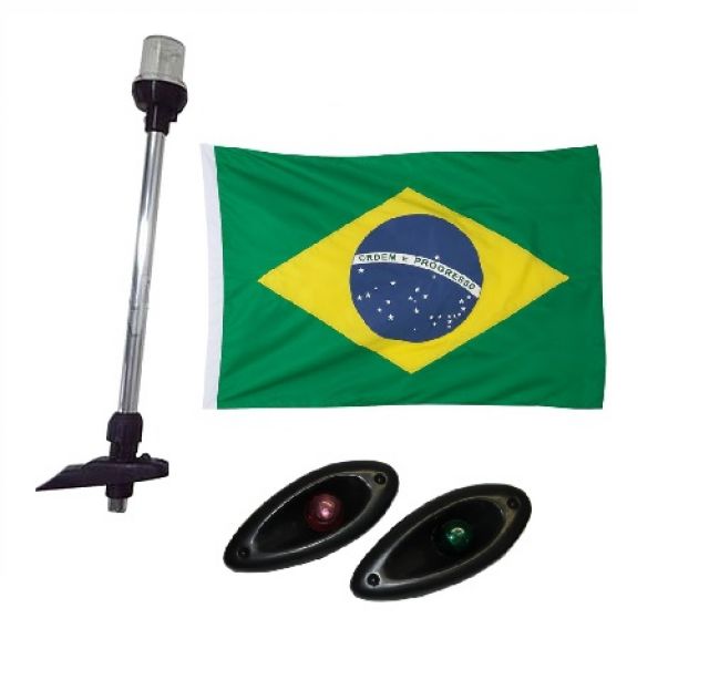 Kit Iluminao em LED c/ Mastro - A: 40cm + Olho de Tubaro + Bandeira do Brasil - Preto