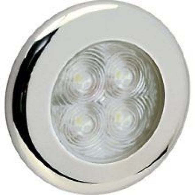 Luz p/ Cabine Interna / Cortesia em ABS Capa Branca / Cromada - 4 LEDS - 12 V - Embutir