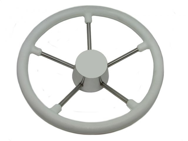 Volante Nutico em Poliuretano Branco c/ Centro Branco e Raios em Inox - 300mm